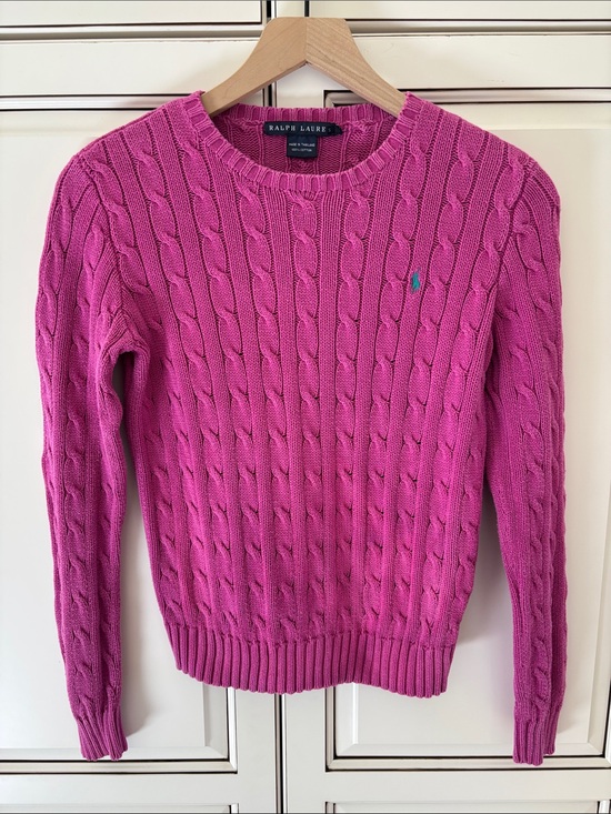 Ralph Lauren Sweaters - Vintage Ralph Lauren Cable Knit Cotton Sweater Fuchsia Purple Preppy Women’s S